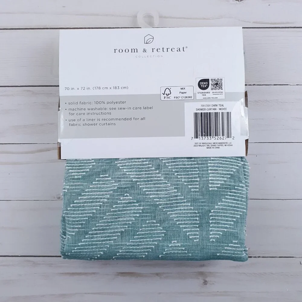 Room & Retreat Fabric Shower Curtain Dark Teal Mckee Geometric